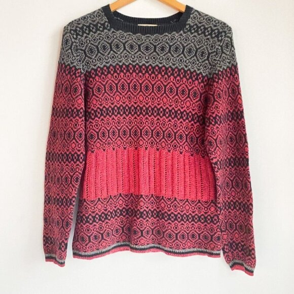 Woolrich Fairisle Black Red Print Cotton  Sweater S - Picture 2 of 6